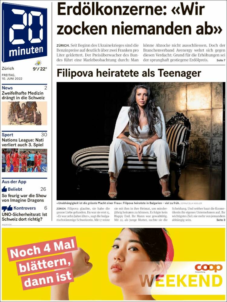 Portada de 20Minuten - Zürich (Suiza)