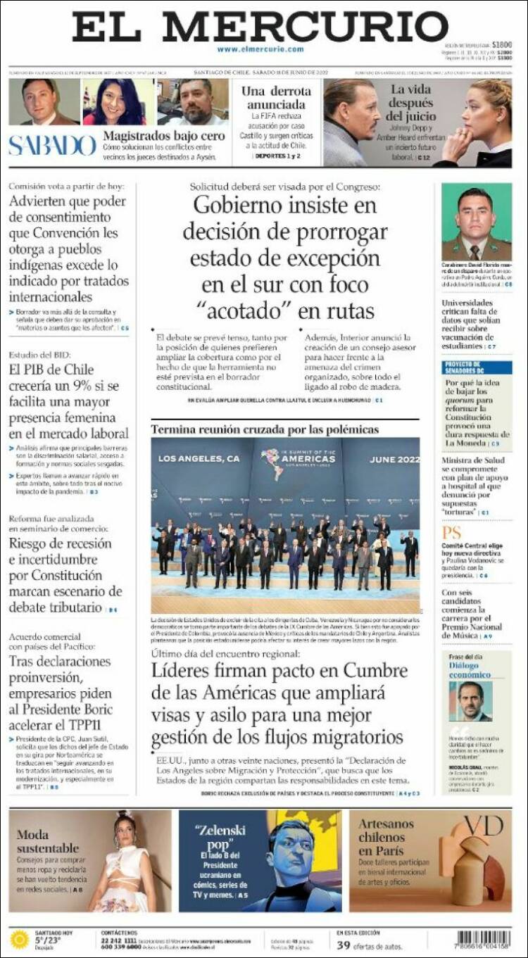 Portada de El Mercurio (Chile)