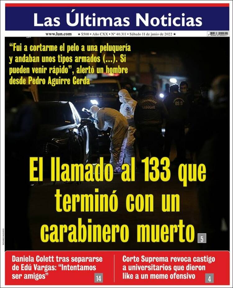 Portada de Las Últimas Noticias (Chile)