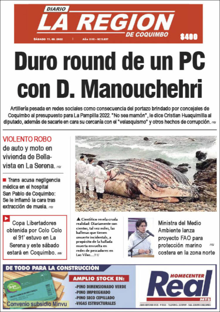 Portada de Diario La Región de Coquimbo (Chile)
