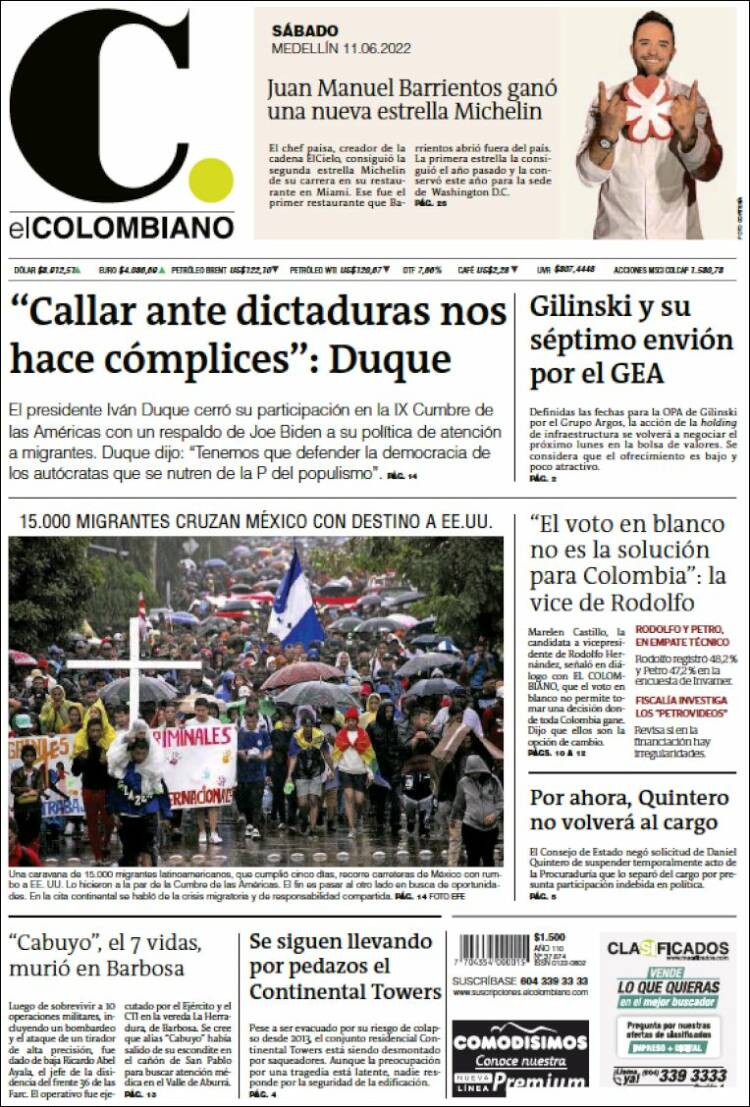 Portada de El Colombiano (Colombia)