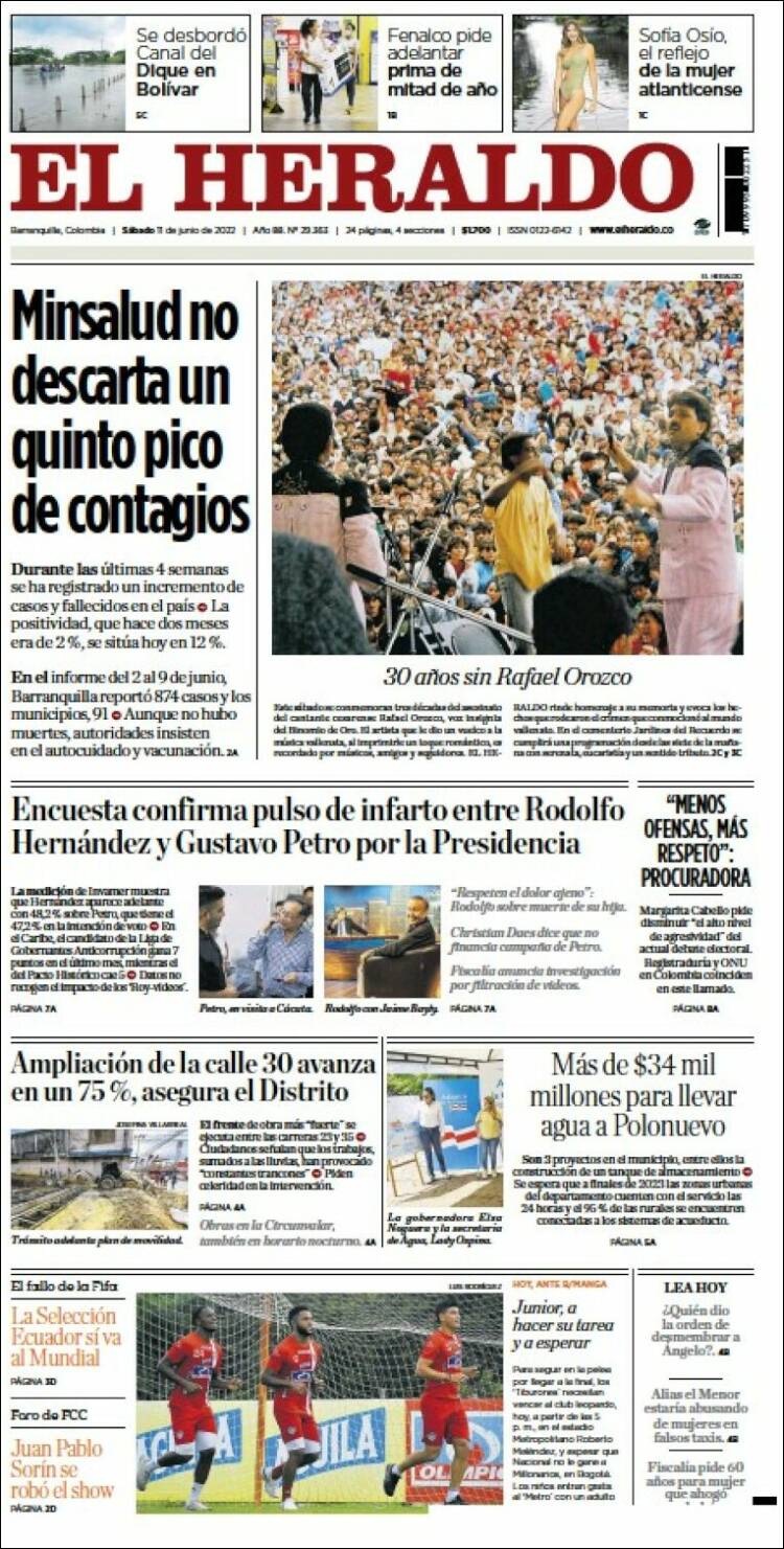 Portada de El Heraldo (Colombia)