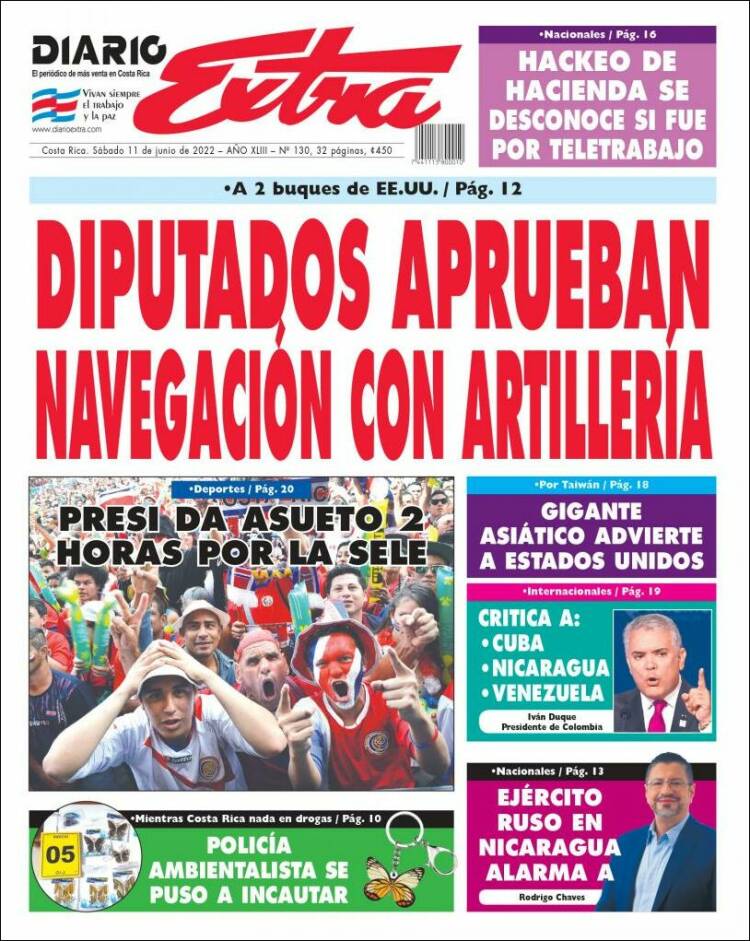 Portada de Diario Extra (Costa Rica)