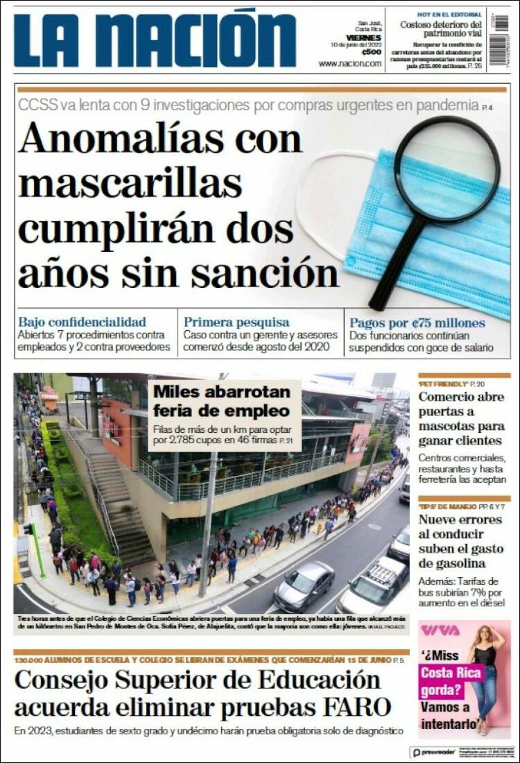 Portada de La Nación - Costa Rica (Costa Rica)