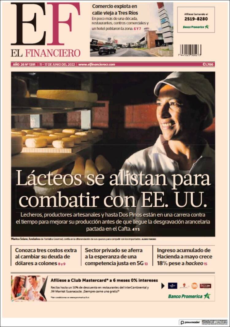 Portada de El Financiero (Costa Rica)