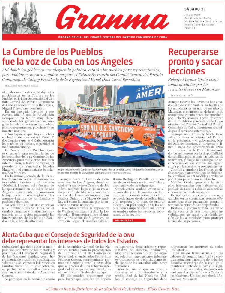 Portada de Granma (Cuba)