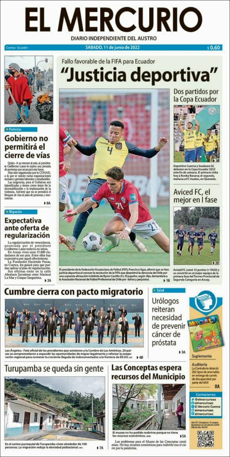 Portada de Diario El Mercurio (Ecuador)