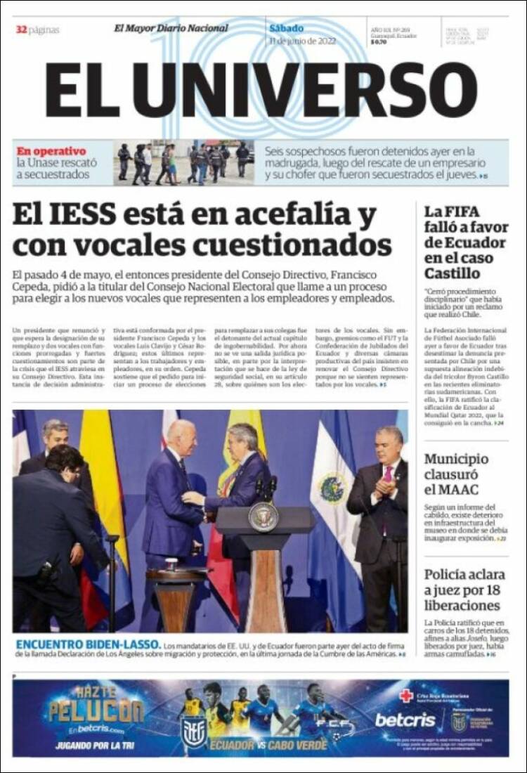 Portada de El Universo - Ecuador (Ecuador)