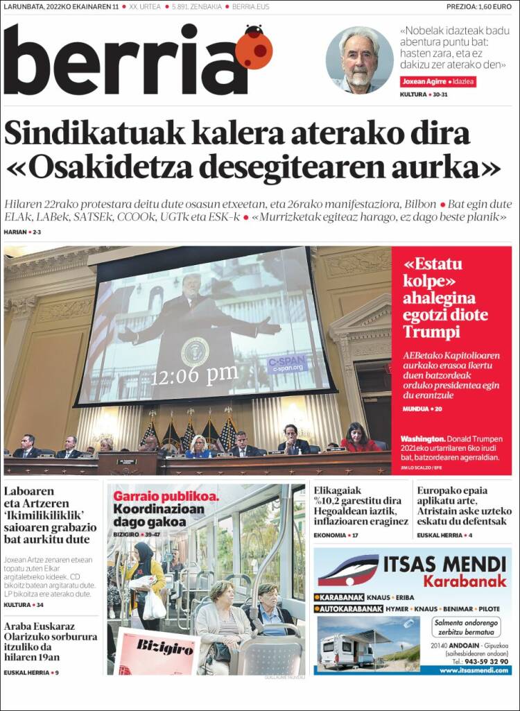 Portada de Berria (Espa&ntilde;a)