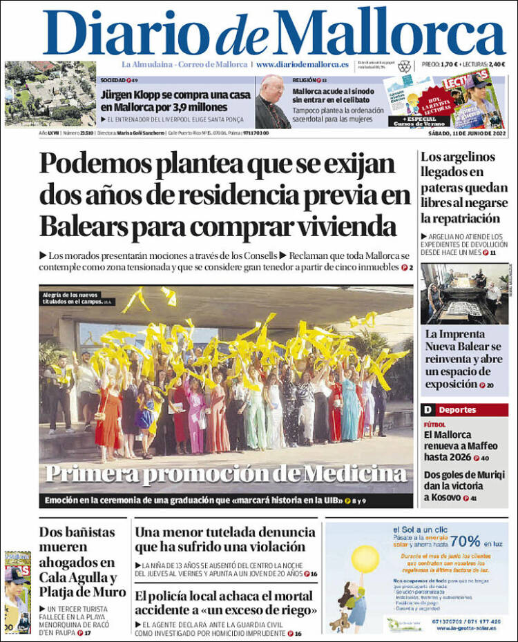 Portada de Diario de Mallorca (Espa&ntilde;a)