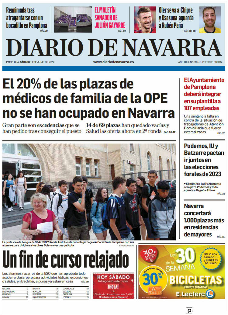 Portada de Diario de Navarra (Espa&ntilde;a)