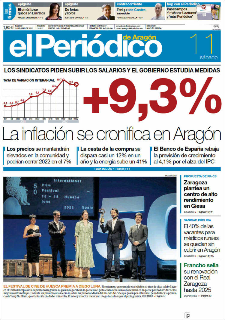 Portada de El Periódico de Aragón (Espa&ntilde;a)