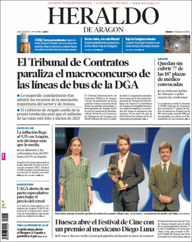 Portada de Heraldo de Aragón (Espa&ntilde;a)
