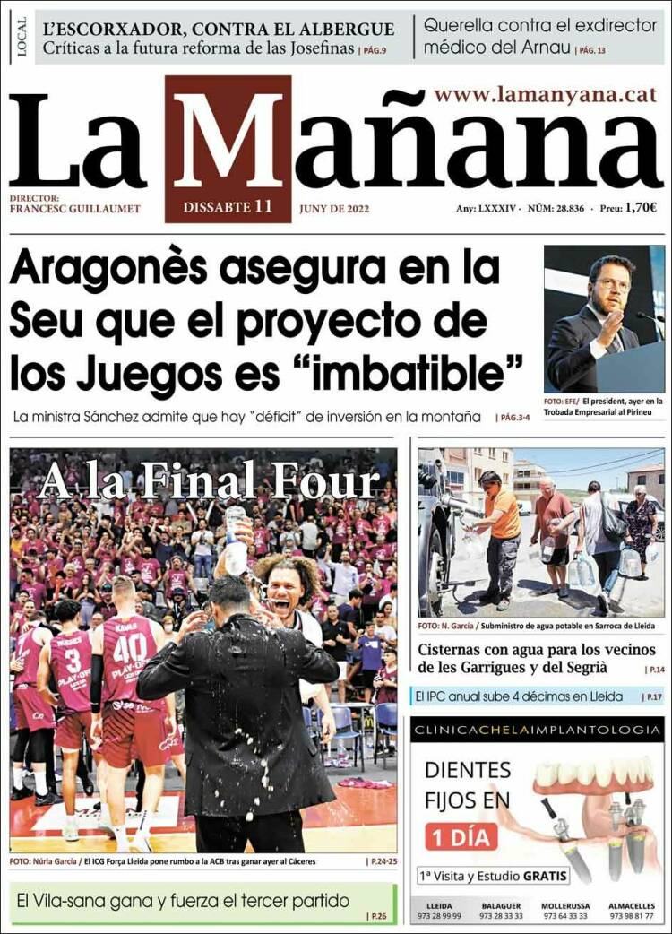 Portada de La Mañana - Diari de Ponent (Espa&ntilde;a)