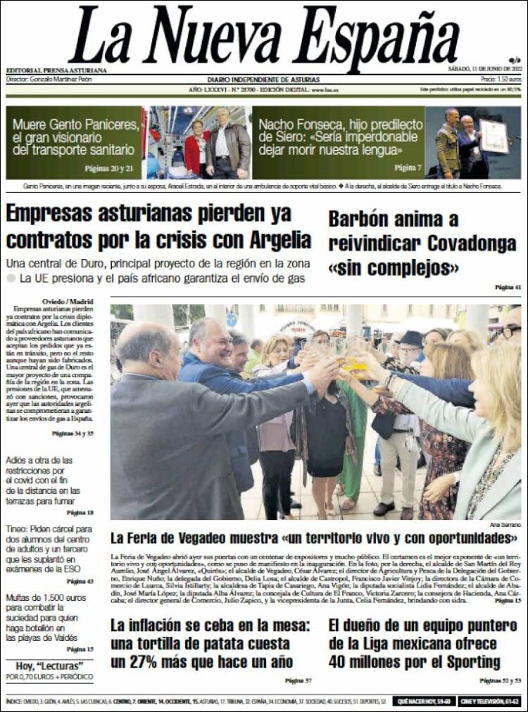 Portada de La Nueva España (Espa&ntilde;a)