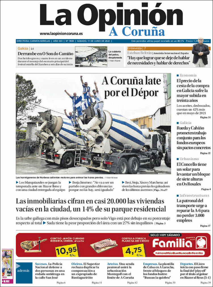 Portada de La Opinión de A Coruña (Espa&ntilde;a)