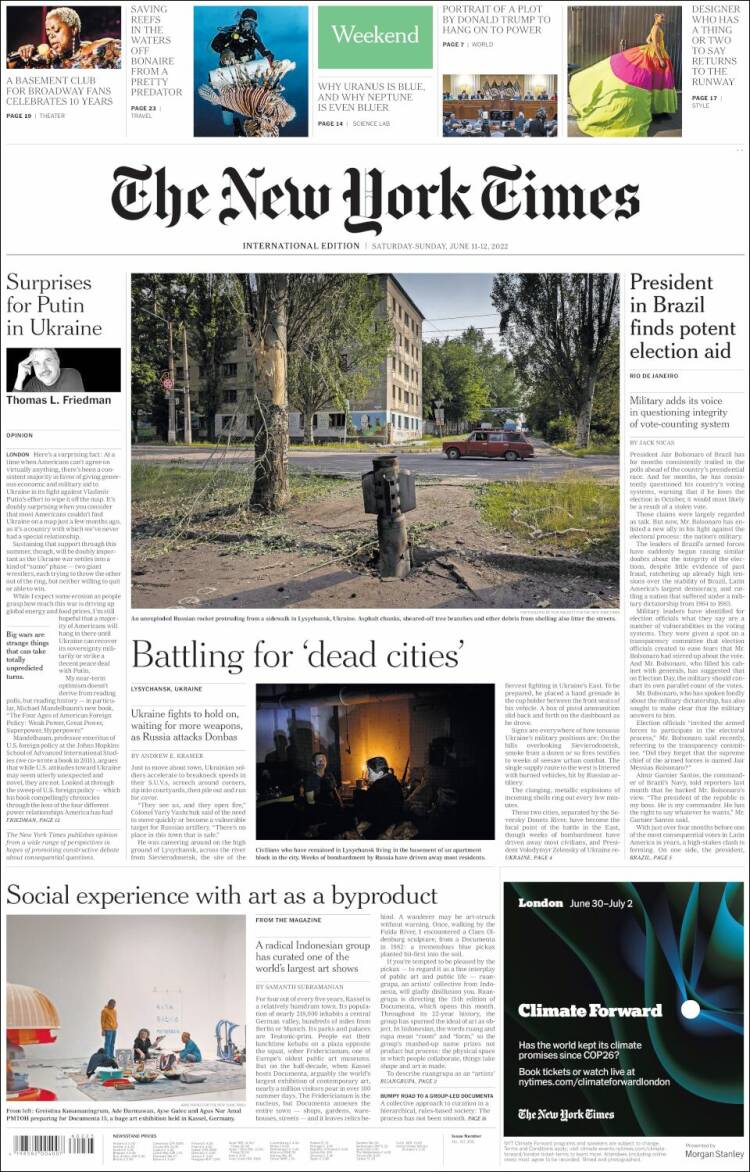 Portada de International New York Times (Europa)