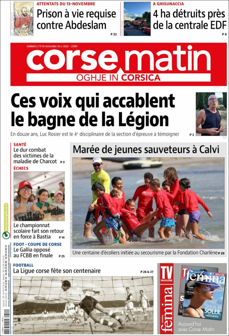 Portada de Corse-Matin (Francia)