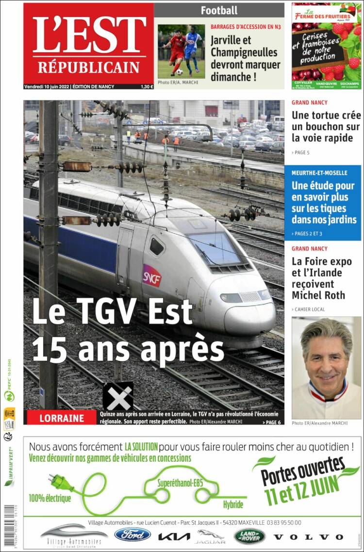 Portada de L'Est Republicain (Francia)
