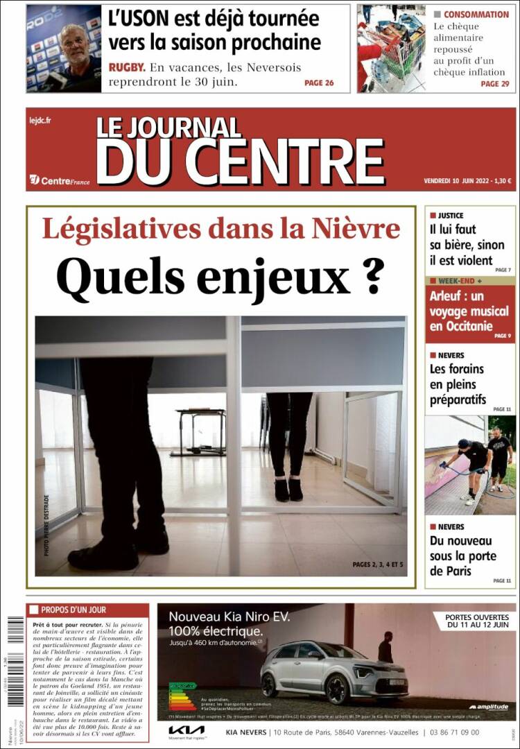 Portada de Le Journal du Centre (Francia)