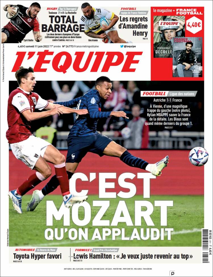 Portada de L'Equipe (Francia)