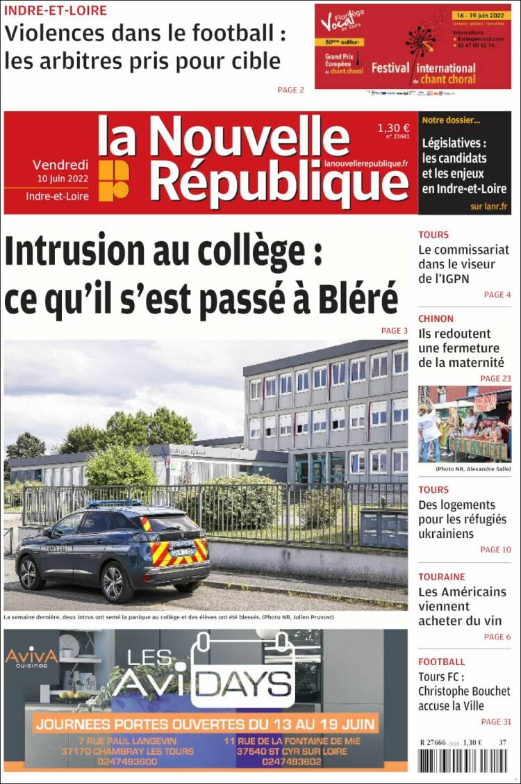 Portada de La Nouvelle Republique (Francia)