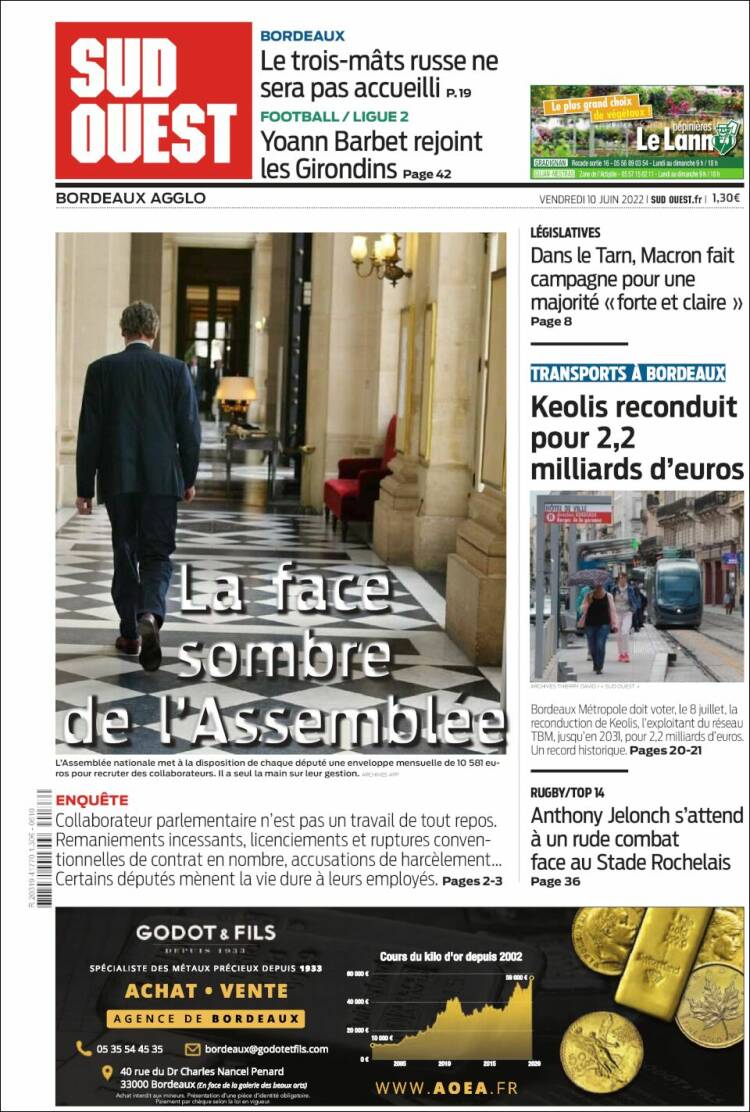 Portada de Sud Ouest (Francia)