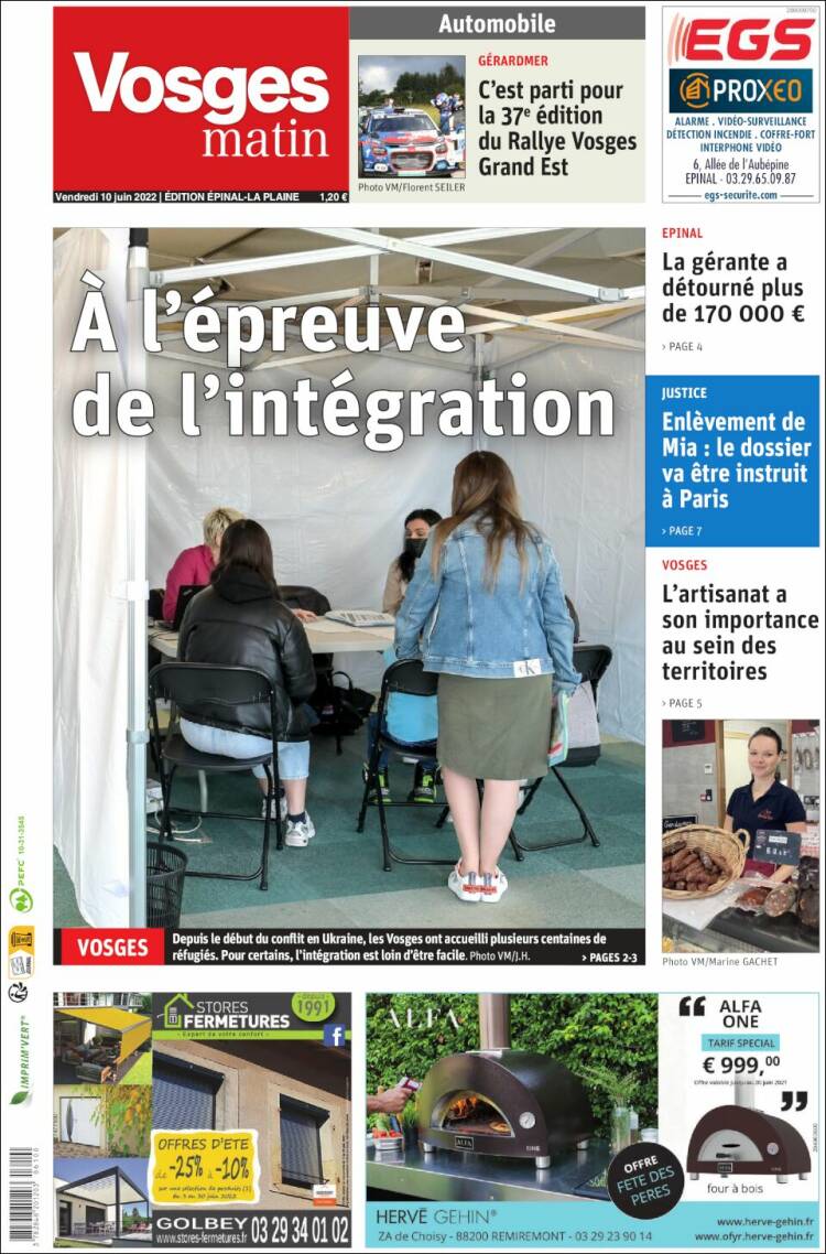 Portada de Vosges Matin (Francia)