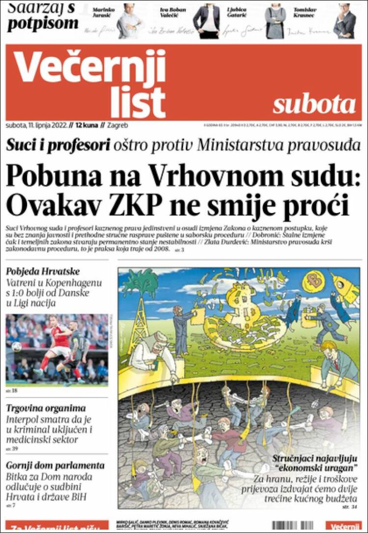 Portada de Večernji (Croacia)