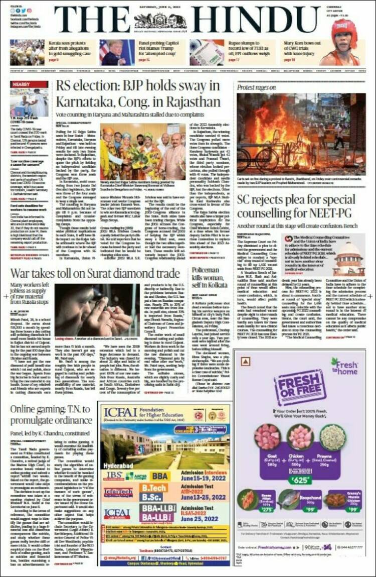 Portada de The Hindu (India)