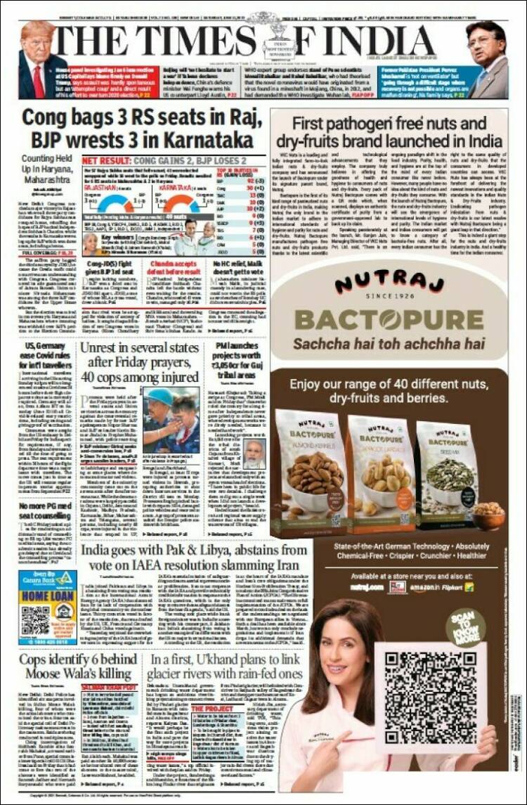 Portada de The Times of India (India)