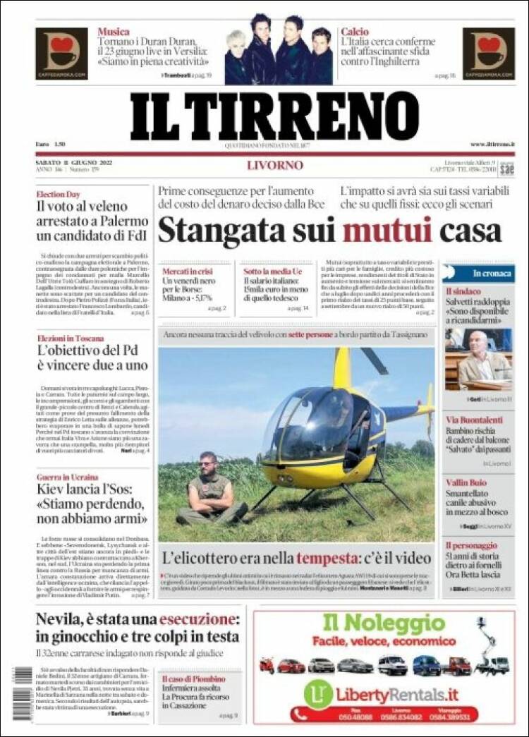 Portada de Il Tirreno (Italia)