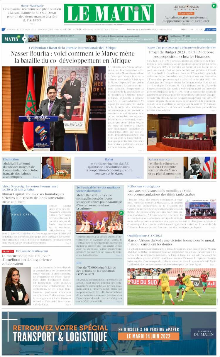 Portada de Le Matin (Marruecos)