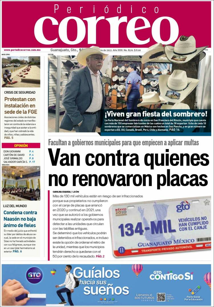 Portada de Correo - El diario del Estado de Guanajuato (M&eacute;xico)