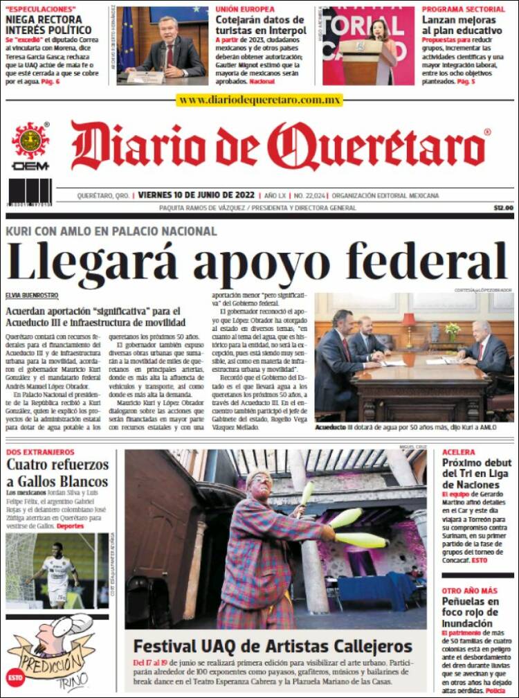 Portada de Diario de Querétaro (M&eacute;xico)