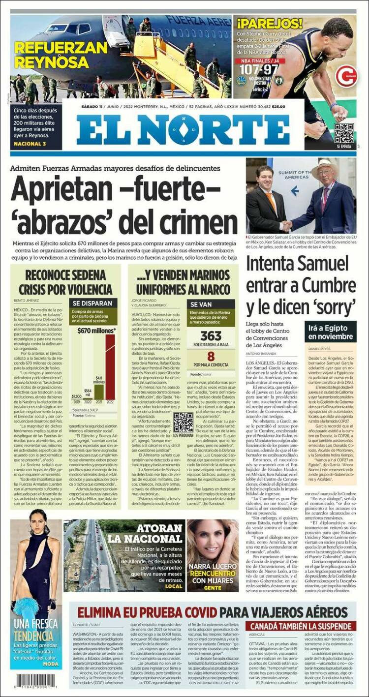 Portada de El Norte (M&eacute;xico)