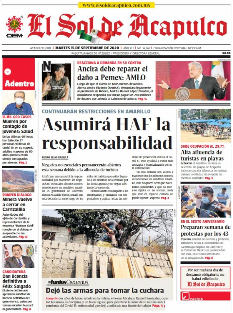 Portada de El Sol de Acapulco (M&eacute;xico)