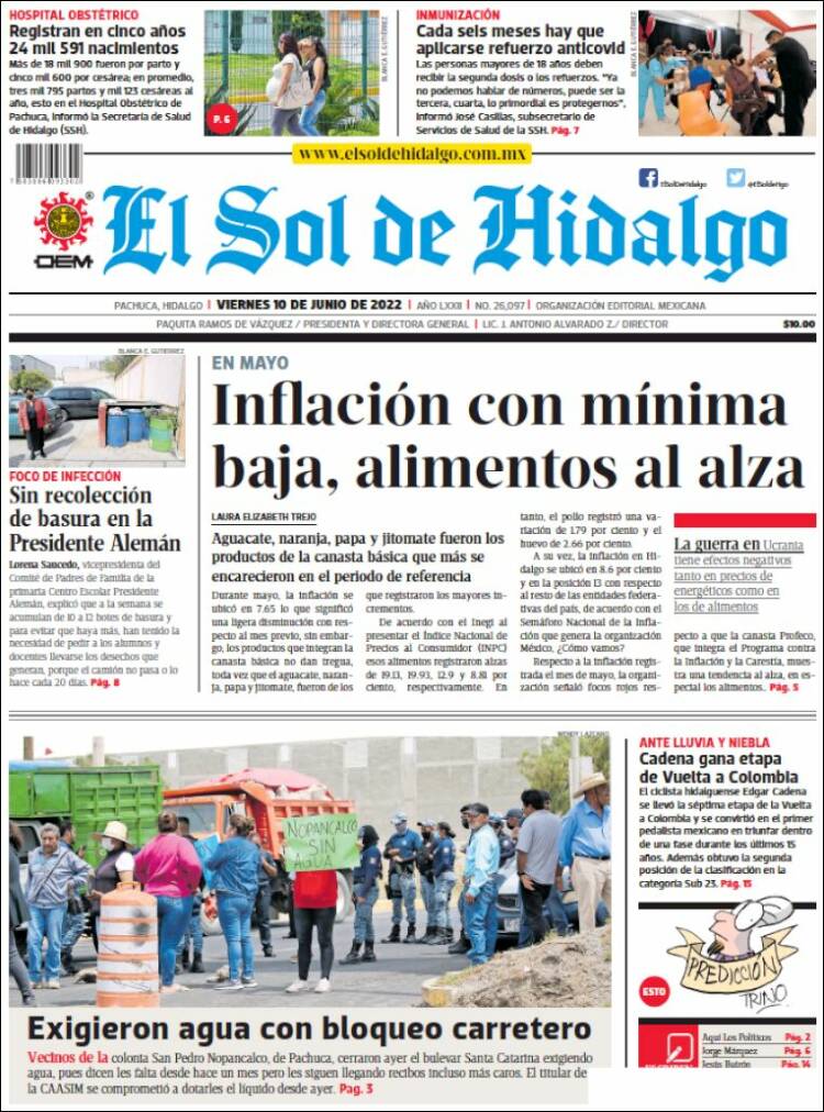 Portada de El Sol de Hidalgo (M&eacute;xico)