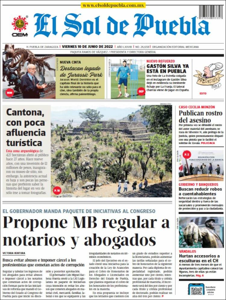 Portada de El Sol de Puebla (M&eacute;xico)