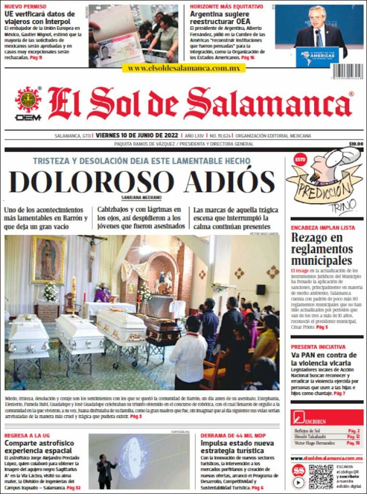 Portada de El Sol de Salamanca (M&eacute;xico)