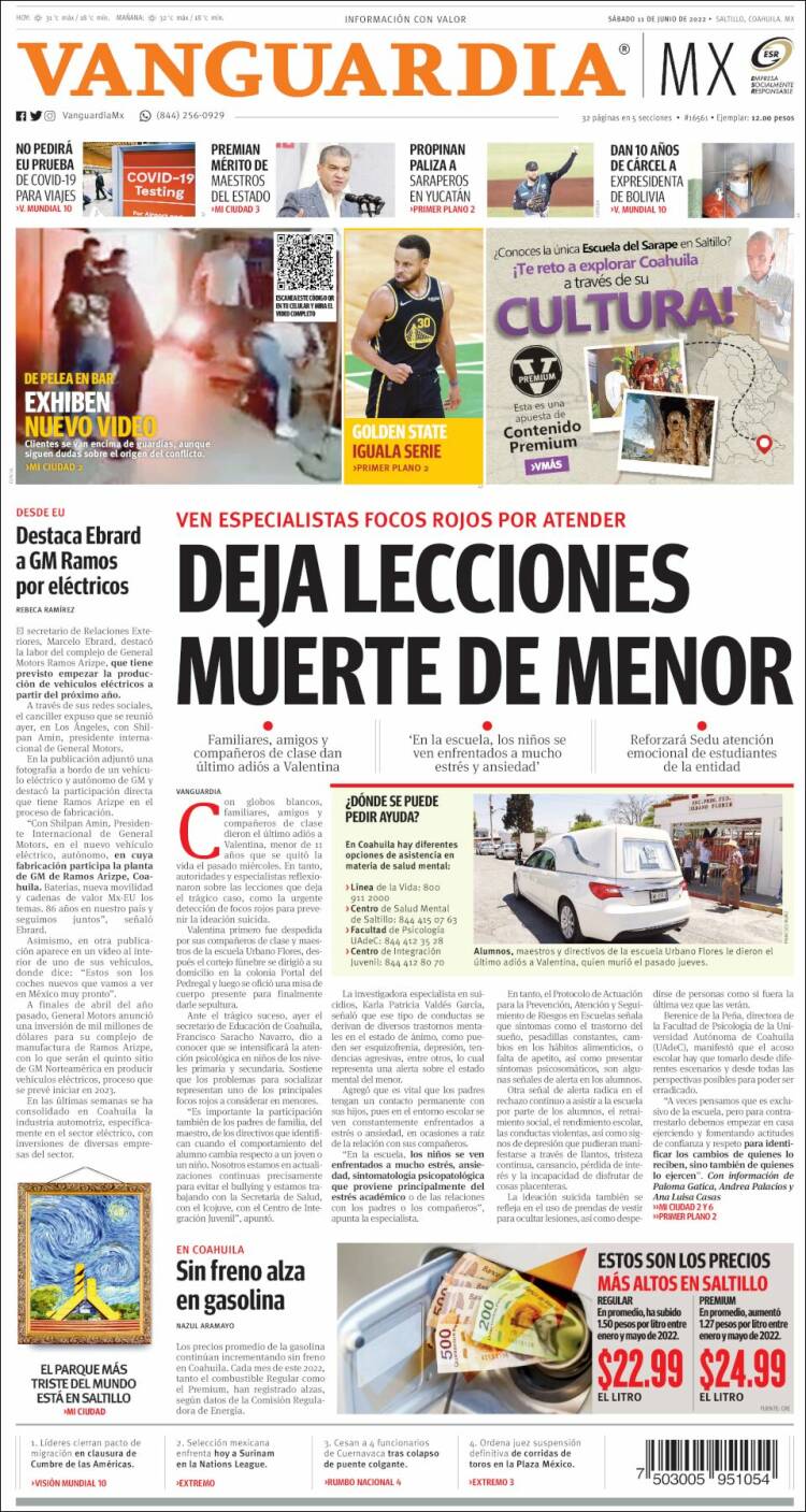 Portada de Vanguardia (Mexique)