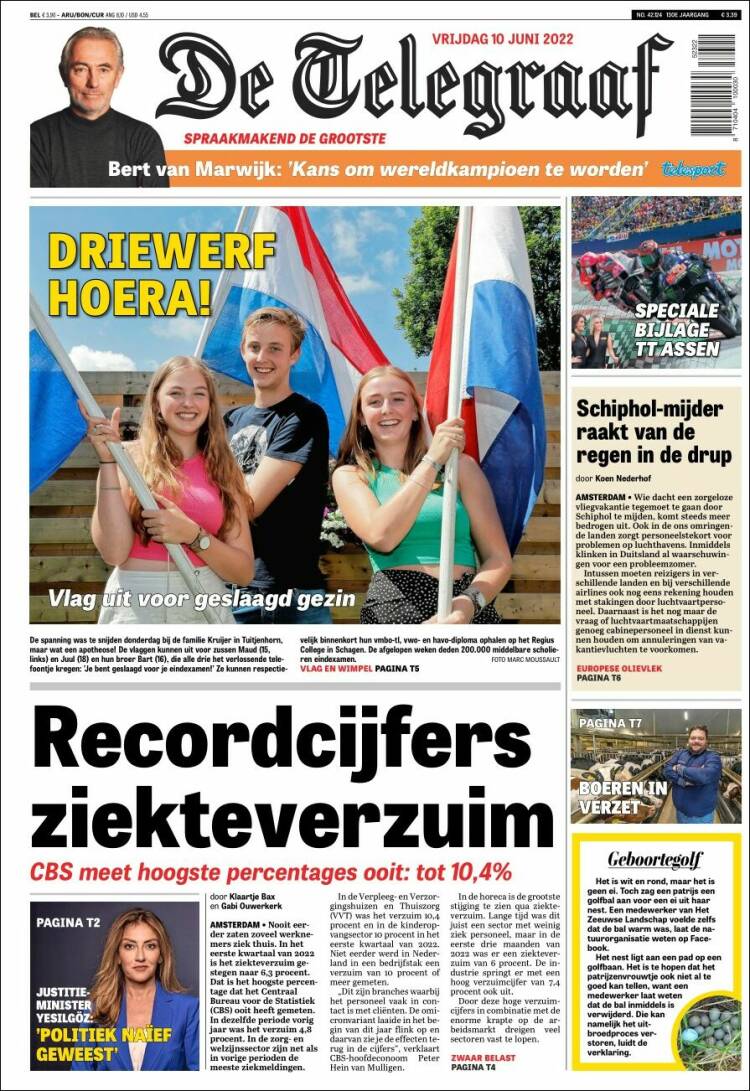 Portada de De Telegraaf (Pa&iacute;ses Bajos)