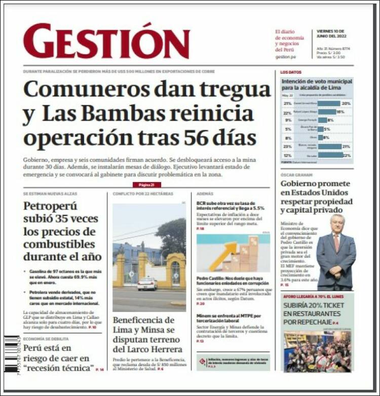Portada de Diario Gestión (Per&uacute;)