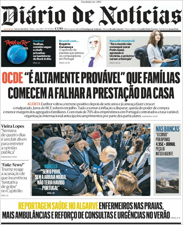 Portada de Diário de Noticias (Portugal)