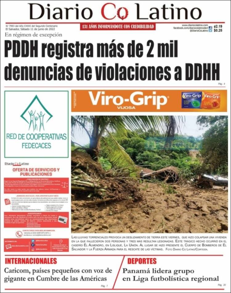 Portada de Diario Co Latino (El Salvador)