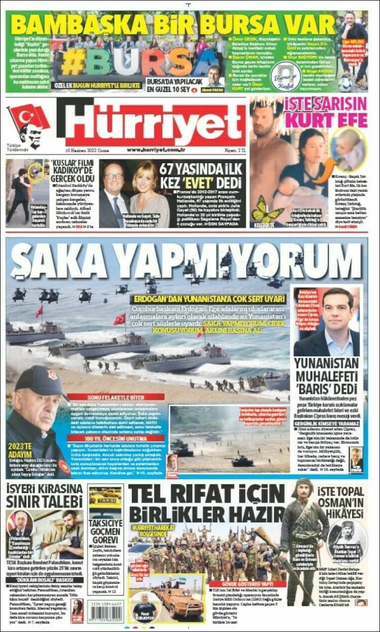 Portada de Hürriyet (Turqu&iacute;a)