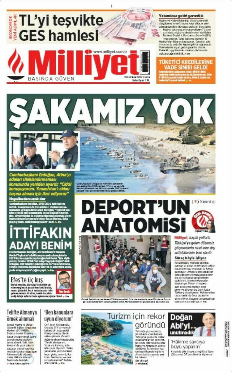 Portada de Milliyet (Turqu&iacute;a)