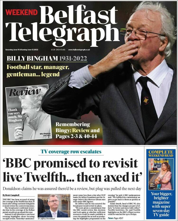 Portada de Belfast Telegraph (Reino Unido)