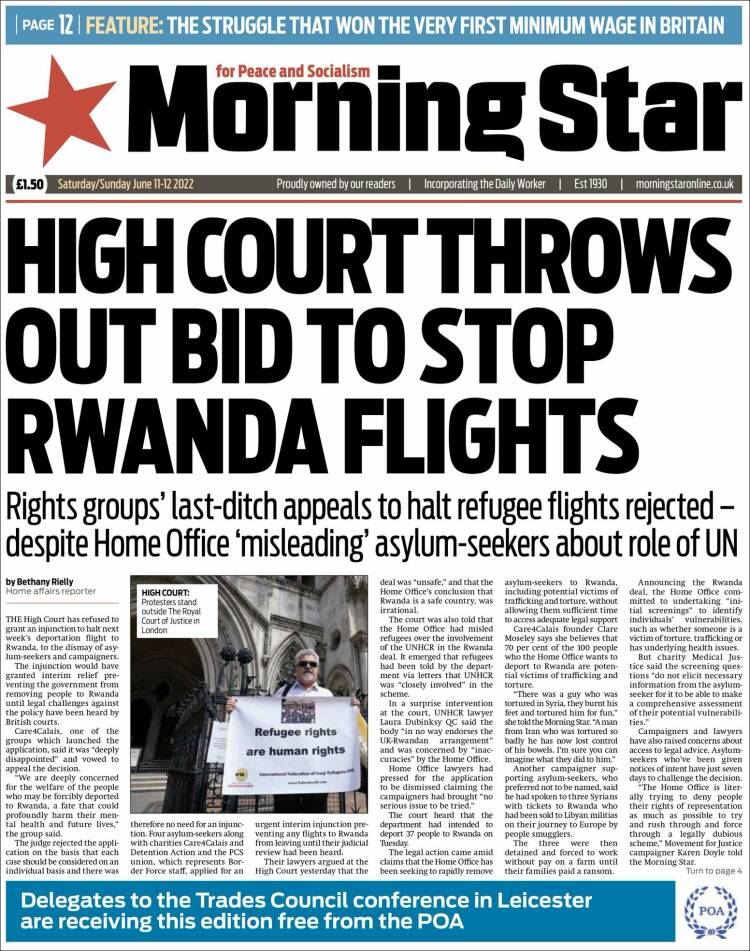 Portada de Morning Star (Reino Unido)