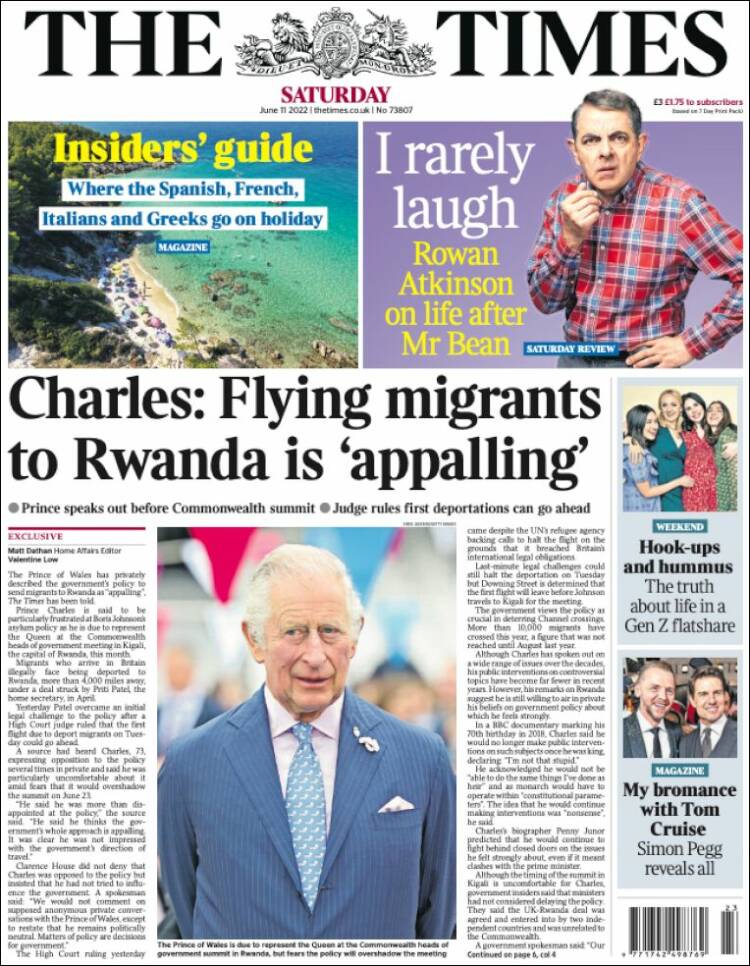 Portada de The Times (Reino Unido)